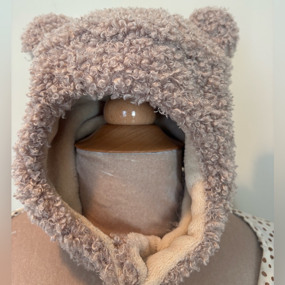 Cozy Taupe Plush Bear Hat for Babies Size 6-12 M